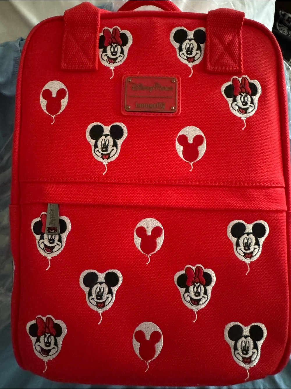 Loungefly Disney Parks Red Mickey & Minnie Balloon Pattern Backpack